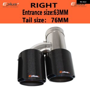 車用 カーボン 光沢マフラーチップ H型 ダブルアウトレットマフラー マフラーノズル 装飾 汎用 ステンレス ブルー - right 63mm-76mm