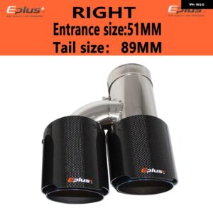 車用 カーボン 光沢マフラーチップ H型 ダブルアウトレットマフラー マフラーノズル 装飾 汎用 ステンレス ブルー - right 51mm-89mm