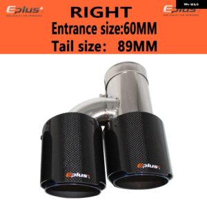 車用 カーボン 光沢マフラーチップ H型 ダブルアウトレットマフラー マフラーノズル 装飾 汎用 ステンレス ブルー - right 60mm-89mm