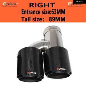 車用 カーボン 光沢マフラーチップ H型 ダブルアウトレットマフラー マフラーノズル 装飾 汎用 ステンレス ブルー - right 63mm-89mm