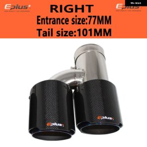 車用 カーボン 光沢マフラーチップ H型 ダブルアウトレットマフラー マフラーノズル 装飾 汎用 ステンレス ブルー - right 77mm-101mm