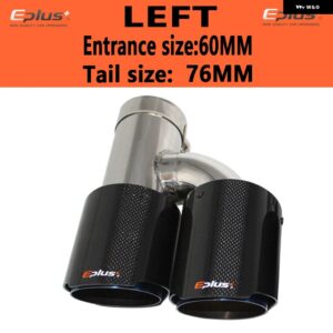 車用 カーボン 光沢マフラーチップ H型 ダブルアウトレットマフラー マフラーノズル 装飾 汎用 ステンレス ブルー - left 60mm-76mm