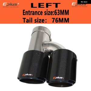 車用 カーボン 光沢マフラーチップ H型 ダブルアウトレットマフラー マフラーノズル 装飾 汎用 ステンレス ブルー - left 63mm-76mm