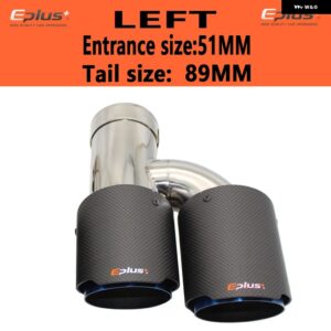 車用カーボンマットマフラーチップ H型 ダブルアウトレットマフラー マフラーノズル 装飾 汎用 ステンレス ブルー - left 51mm-89mm