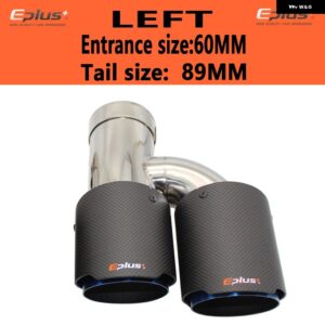 車用カーボンマットマフラーチップ H型 ダブルアウトレットマフラー マフラーノズル 装飾 汎用 ステンレス ブルー - left 60mm-89mm