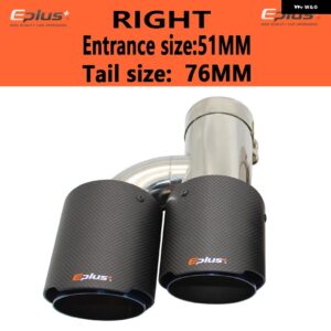 車用カーボンマットマフラーチップ H型 ダブルアウトレットマフラー マフラーノズル 装飾 汎用 ステンレス ブルー - right 51mm-76mm