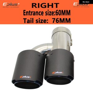 車用カーボンマットマフラーチップ H型 ダブルアウトレットマフラー マフラーノズル 装飾 汎用 ステンレス ブルー - right 60mm-76mm