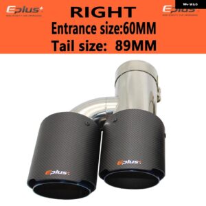 車用カーボンマットマフラーチップ H型 ダブルアウトレットマフラー マフラーノズル 装飾 汎用 ステンレス ブルー - right 60mm-89mm