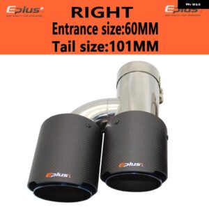 車用カーボンマットマフラーチップ H型 ダブルアウトレットマフラー マフラーノズル 装飾 汎用 ステンレス ブルー - right 60mm-101mm