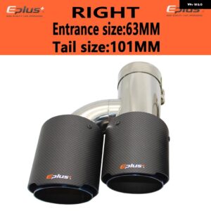 車用カーボンマットマフラーチップ H型 ダブルアウトレットマフラー マフラーノズル 装飾 汎用 ステンレス ブルー - right 63mm-101mm