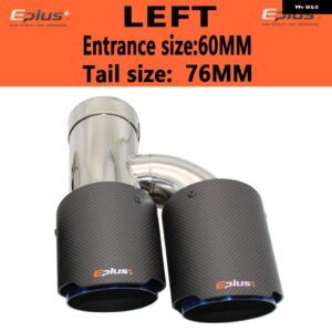 車用カーボンマットマフラーチップ H型 ダブルアウトレットマフラー マフラーノズル 装飾 汎用 ステンレス ブルー - left 60mm-76mm