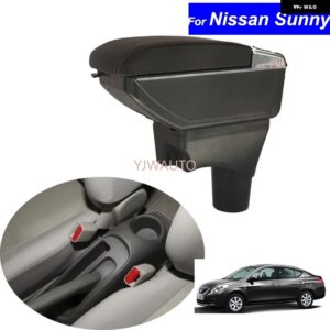 日産 サニー 2011~2016 アームレスト 車用 収納 ボックス カップ ホルダー 付き レザー製 センター コンソール アームレスト - Black without USB