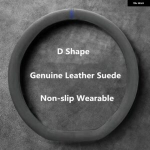 ソフトブラック 本革 スエードカー ステアリングホイール カバー フォルクスワーゲン VW ゴルフ MK パサート ポロ ジャッタ ティグアン カーアクセサリー - D Shape Blue