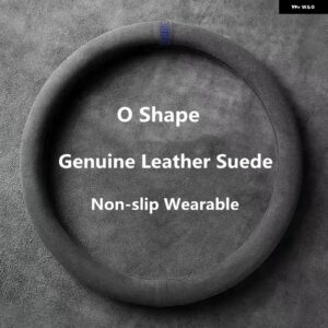 ソフトブラック 本革 スエードカー ステアリングホイール カバー フォルクスワーゲン VW ゴルフ MK パサート ポロ ジャッタ ティグアン カーアクセサリー - O Shape Blue