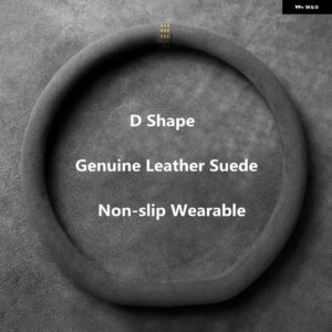 ソフトブラック 本革 スエードカー ステアリングホイール カバー フォルクスワーゲン VW ゴルフ MK パサート ポロ ジャッタ ティグアン カーアクセサリー - D Shape Yellow