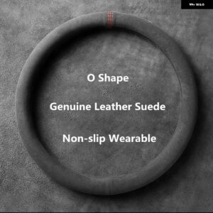 ソフトブラック 本革 スエードカー ステアリングホイール カバー フォルクスワーゲン VW ゴルフ MK パサート ポロ ジャッタ ティグアン カーアクセサリー - O Shape Red