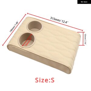 車用センター コンソール アームレスト ピロー ソフトで快適なメモリーフォーム アームレスト クッション マット カップ ホルダー 2個付き 汎用 - Beige S