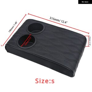 車用センター コンソール アームレスト ピロー ソフトで快適なメモリーフォーム アームレスト クッション マット カップ ホルダー 2個付き 汎用 - black S