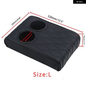 車用センター コンソール アームレスト ピロー ソフトで快適なメモリーフォーム アームレスト クッション マット カップ ホルダー 2個付き 汎用 - black L