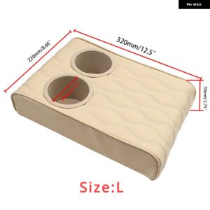 車用センター コンソール アームレスト ピロー ソフトで快適なメモリーフォーム アームレスト クッション マット カップ ホルダー 2個付き 汎用 - Beige L