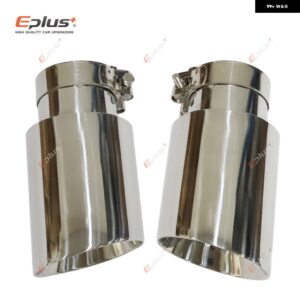 車用 ステンレス 製シルバーマフラーチップ 汎用 マフラー ダブルノズル ダブル 装飾 ベベルエンド - 51mm-89mm