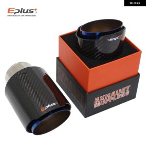 車用 光沢カーボン マフラーチップ 排気 システム パイプ マフラー ノズル 汎用 ストレート ステンレス ブルー - 51mm-76mm