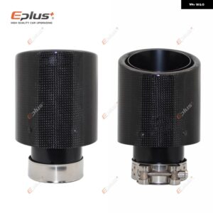 車用光沢カーボンマフラーチップ排気 システム パイプ マフラーノズル 汎用 圧着 ステンレス ブラック - 51mm-76mm