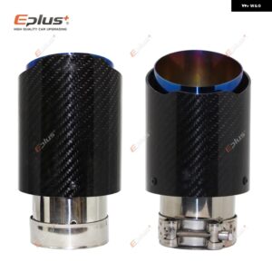 汎用 カー用光沢カーボンマフラーチップ排気 システム パイプ マフラーノズルストレート ステンレス ブルー - 51mm-76mm