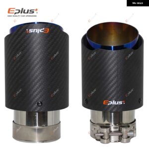 車用マットカーボンマフラーチップ排気 システム パイプ マフラーノズル 汎用 ストレート ステンレス ブルー - 51mm-76mm