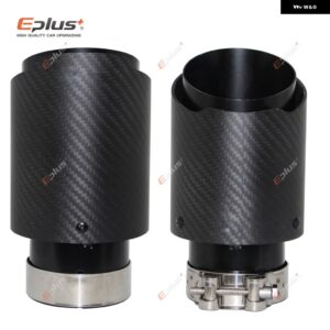 汎用 カーマットカーボンマフラーチップ排気 システム パイプ マフラーノズルストレート ステンレス ブラック - 51mm-76mm