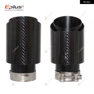 汎用 カー用光沢カーボンマフラーチップ排気 システム パイプ マフラーノズルストレート ステンレス ブラック - 51mm-76mm