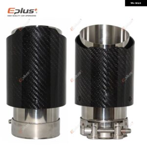 車用 汎用 光沢カーボンマフラーチップ排気 システム パイプ マフラーノズルストレート ステンレス シルバー - 51mm-76mm