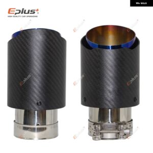 汎用 カーマットカーボンマフラーチップ排気 システム パイプ マフラーノズルストレート ステンレス ブルー - 51mm-76mm