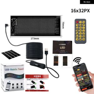 スクロール LEDライトカーサインUSB 5V BLUETOOTHアプリ 制御 ロゴライトプログラム可能なLED ディスプレイ 車リアウィンドウ - 16x32 LEDs 7x17 CM