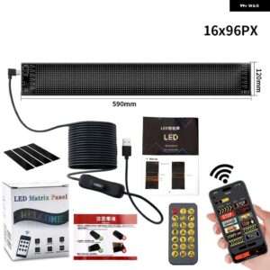 スクロール LEDライトカーサインUSB 5V BLUETOOTHアプリ 制御 ロゴライトプログラム可能なLED ディスプレイ 車リアウィンドウ - 16x96 LEDs 12x60 CM