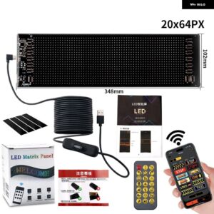 スクロール LEDライトカーサインUSB 5V BLUETOOTHアプリ 制御 ロゴライトプログラム可能なLED ディスプレイ 車リアウィンドウ - 20x64 LEDs 10x35 CM