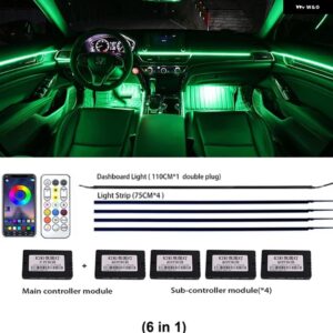 22IN1 ダイナミックアクリル LED ストリップ 車内 LED ライト ワイヤレス APP リモコン 付き DREAMCOLOR 車内ライトキット - 6 in 1 Not Rainbow