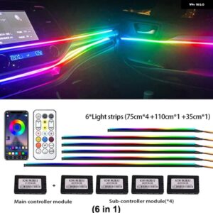 22IN1 ダイナミックアクリル LED ストリップ 車内 LED ライト ワイヤレス APP リモコン 付き DREAMCOLOR 車内ライトキット - 6 in 1 Full Color