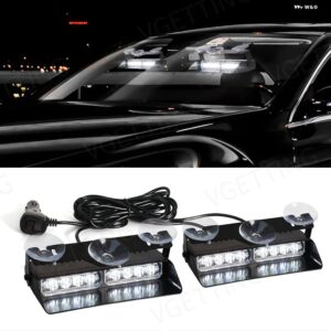 車用 フロントガラス ハザード灯 アセンブリ 2-IN-1 16LED ストロボライト アンバー ホワイト ブルー 室内安全フラッシュライト 12V - WHITE