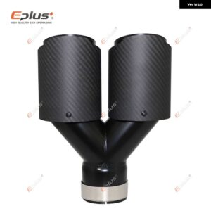 車用Y字型カーボンマットマフラーチップ ダブルアウトレットマフラー マフラーノズル 装飾 汎用 ステンレス ブラック - 51mm-76mm