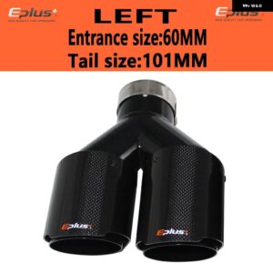 車用 カーボン 光沢マフラーチップ Y字型 ダブルアウトレットマフラー マフラー ノズル 装飾 汎用 ステンレス ブラック - left 60mm-101mm