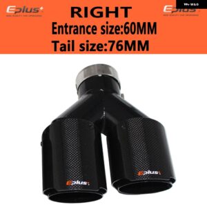 車用 カーボン 光沢マフラーチップ Y字型 ダブルアウトレットマフラー マフラー ノズル 装飾 汎用 ステンレス ブラック - right 60mm-76mm