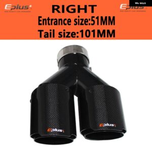 車用 カーボン 光沢マフラーチップ Y字型 ダブルアウトレットマフラー マフラー ノズル 装飾 汎用 ステンレス ブラック - right 51mm-101mm