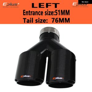 車用 カーボン 光沢マフラーチップ Y字型 ダブルアウトレットマフラー マフラー ノズル 装飾 汎用 ステンレス ブラック - left 51mm-76mm