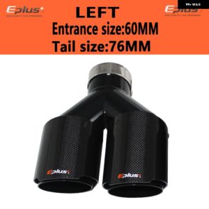 車用 カーボン 光沢マフラーチップ Y字型 ダブルアウトレットマフラー マフラー ノズル 装飾 汎用 ステンレス ブラック - left 60mm-76mm