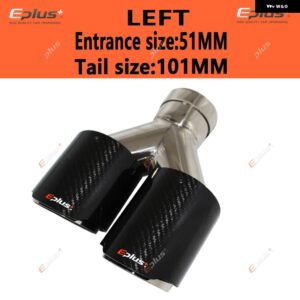 車用 カーボン 光沢マフラーチップ Y字型 ダブルアウトレットマフラー マフラー ノズル 装飾 汎用 ステンレス シルバー - left 51mm-101mm