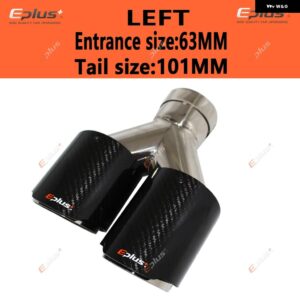 車用 カーボン 光沢マフラーチップ Y字型 ダブルアウトレットマフラー マフラー ノズル 装飾 汎用 ステンレス シルバー - left 63mm-101mm