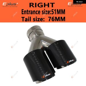 車用 カーボン 光沢マフラーチップ Y字型 ダブルアウトレットマフラー マフラー ノズル 装飾 汎用 ステンレス シルバー - right 51mm-76mm