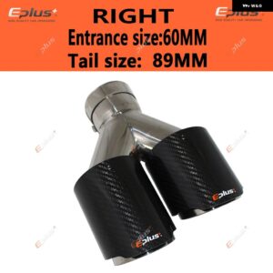 車用 カーボン 光沢マフラーチップ Y字型 ダブルアウトレットマフラー マフラー ノズル 装飾 汎用 ステンレス シルバー - right 60mm-89mm