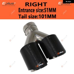 車用 カーボン 光沢マフラーチップ Y字型 ダブルアウトレットマフラー マフラー ノズル 装飾 汎用 ステンレス シルバー - right 51mm-101mm